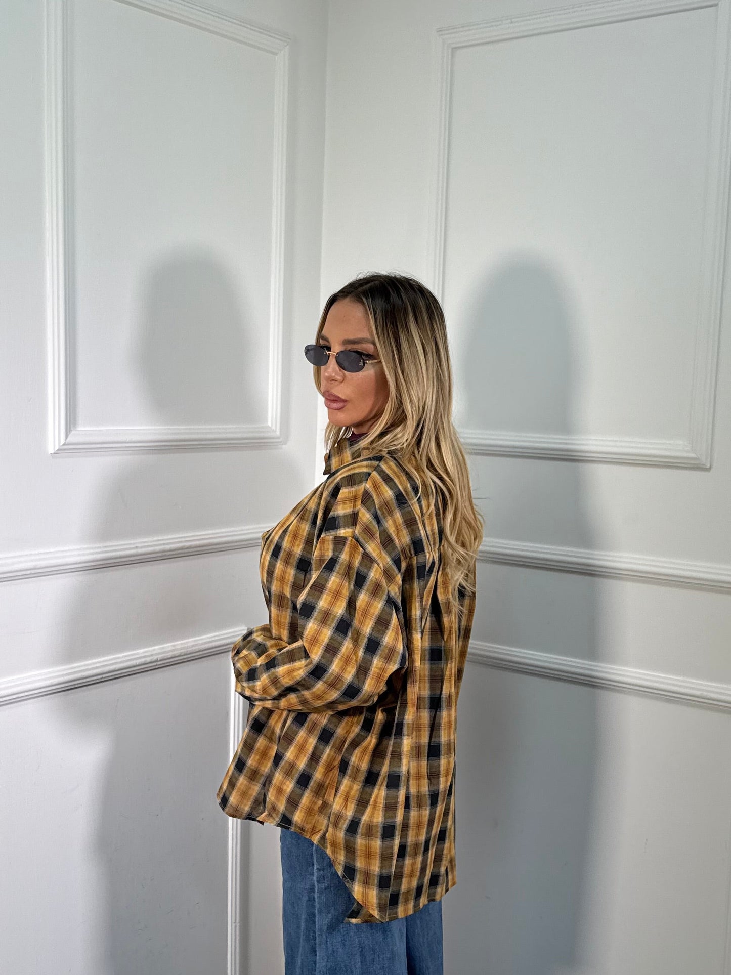 Camicia oversize con spalline Vibes senape/bordeaux mf2695