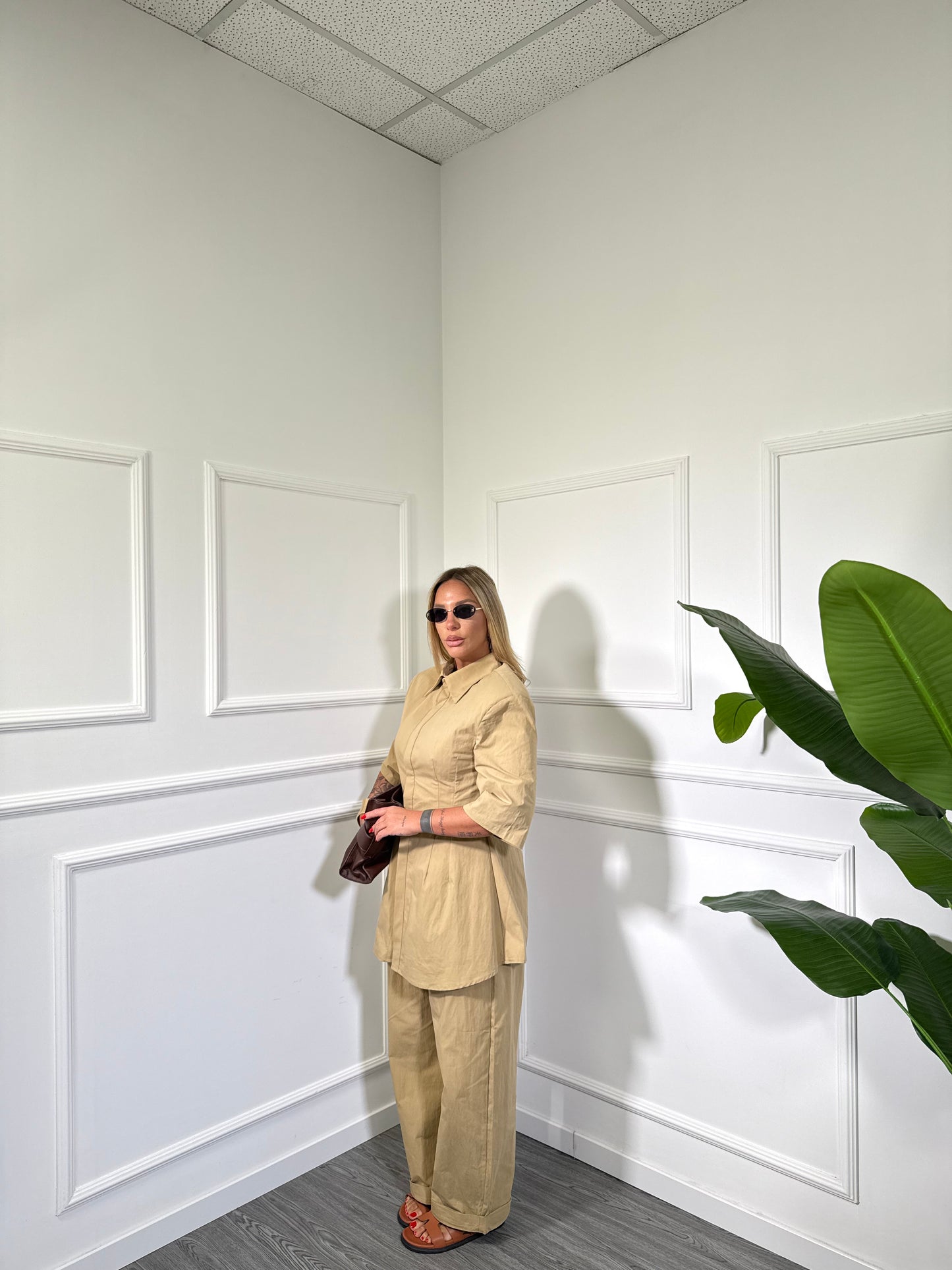 Coordinato in cotone strutturato con spalline Cairo canapa har020