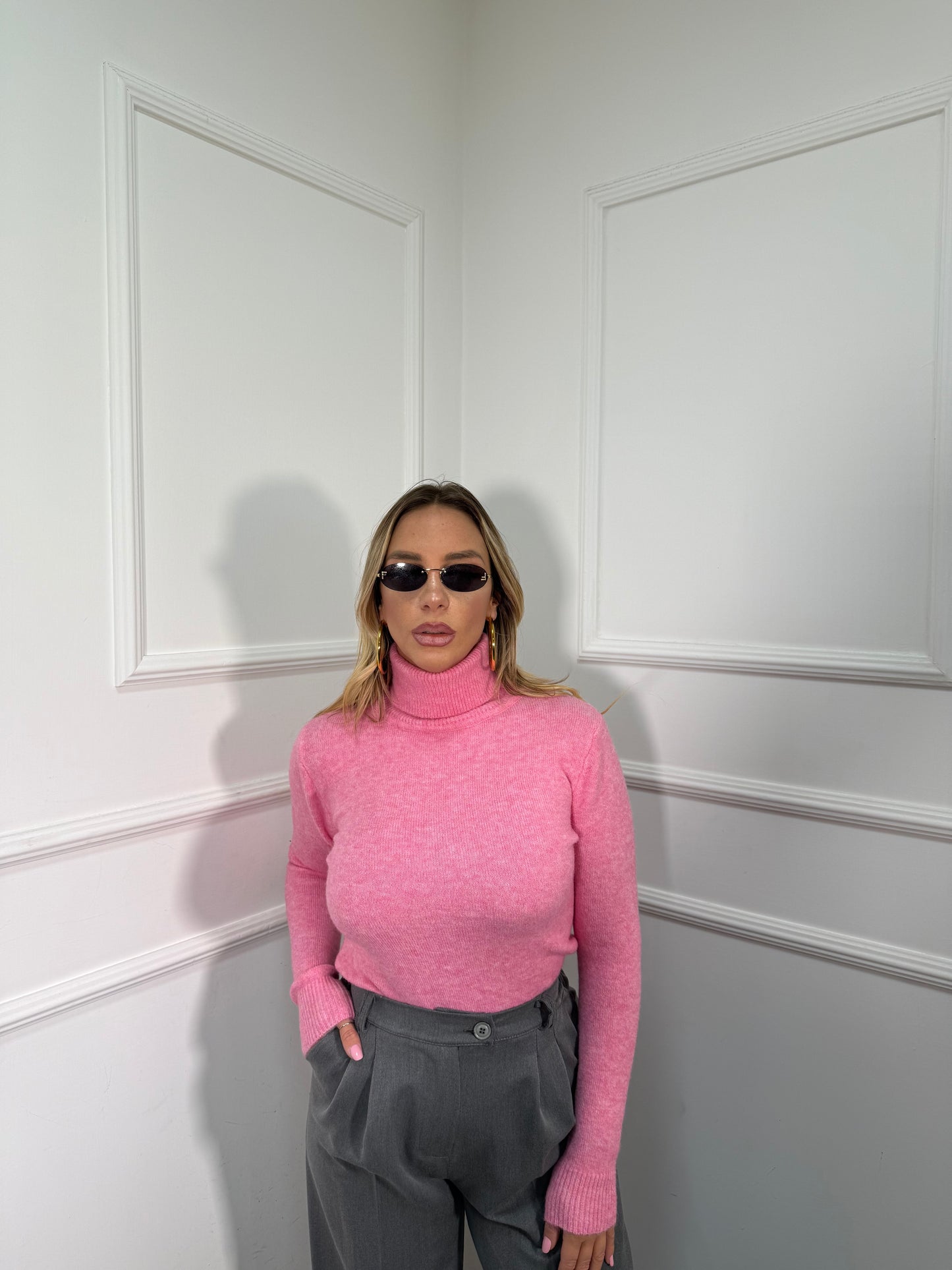 Maglioncino collo alto in lana cotta Everyday rosa barbie g091