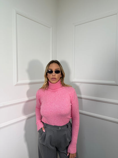 Maglioncino collo alto in lana cotta Everyday rosa barbie g091