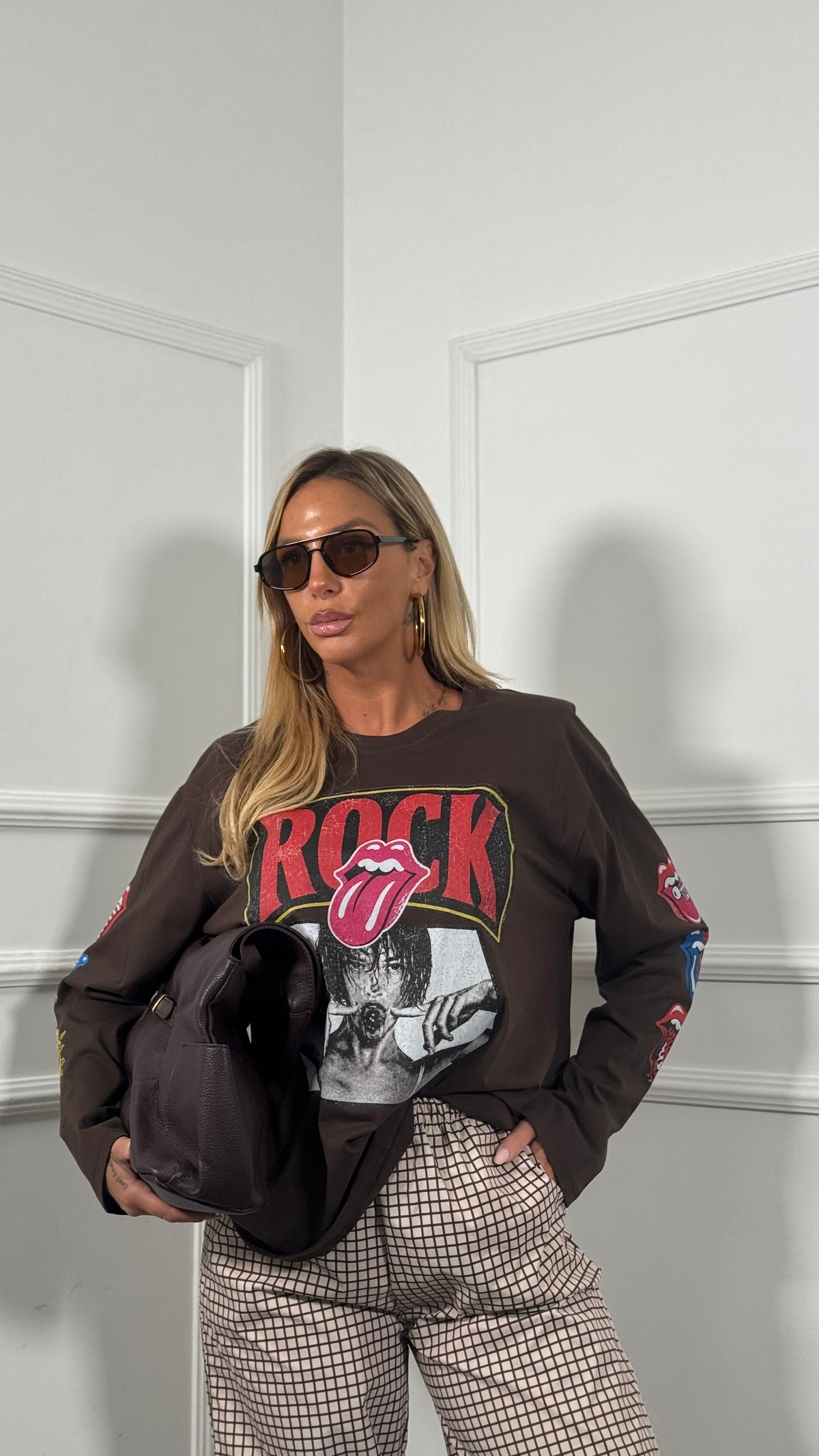 Shirt oversize con spalline Rock cioccolato 11935