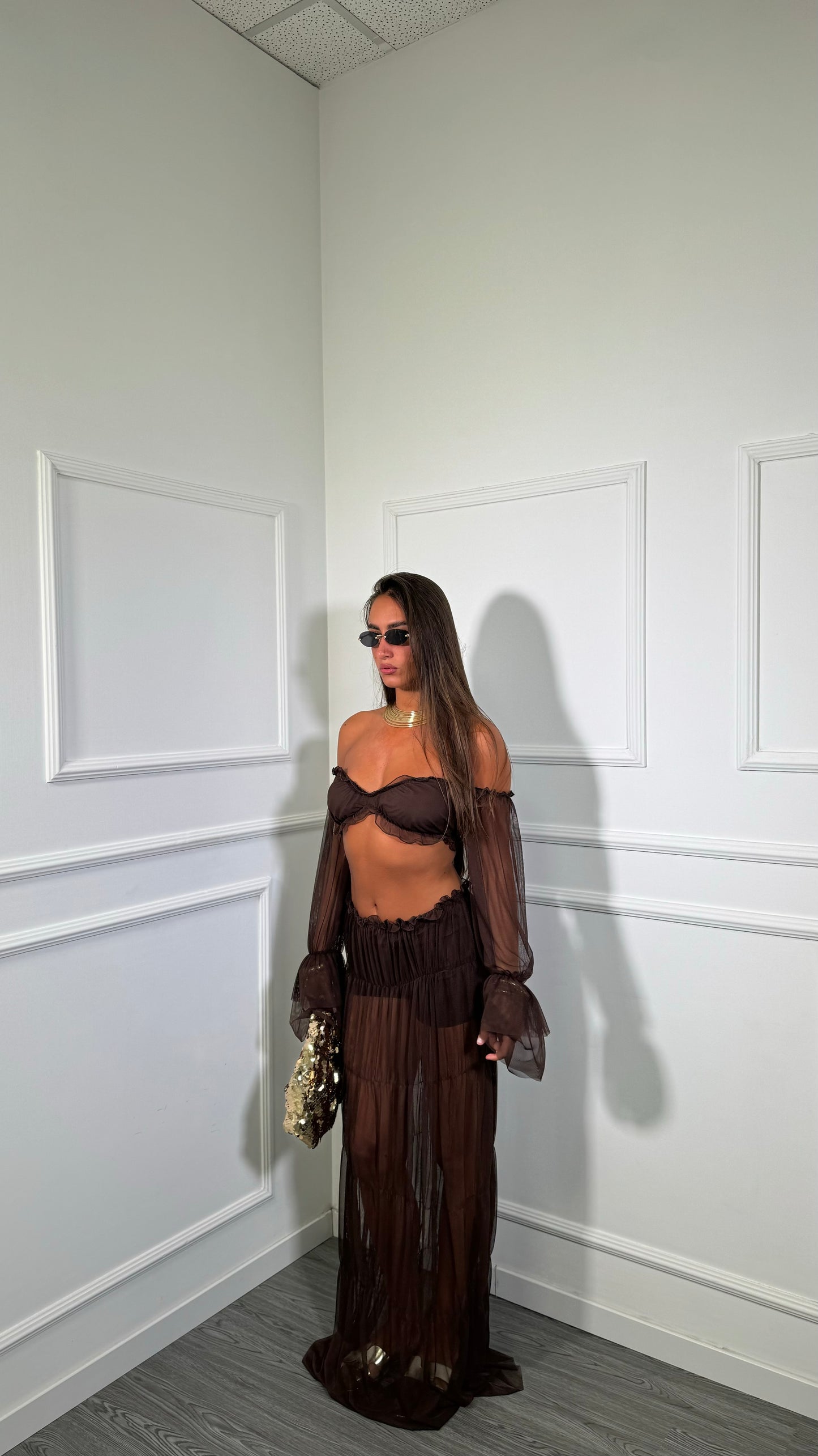 Coordinato in chiffon Samarya cioccolato