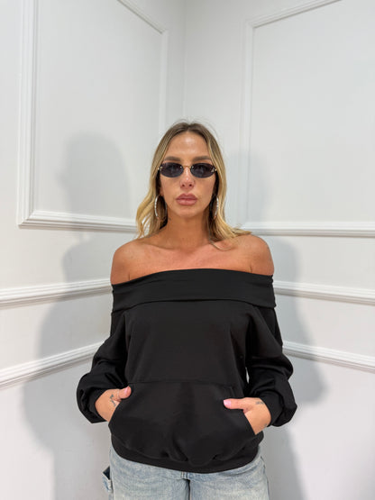 Felpa scollo a barca nera 97037