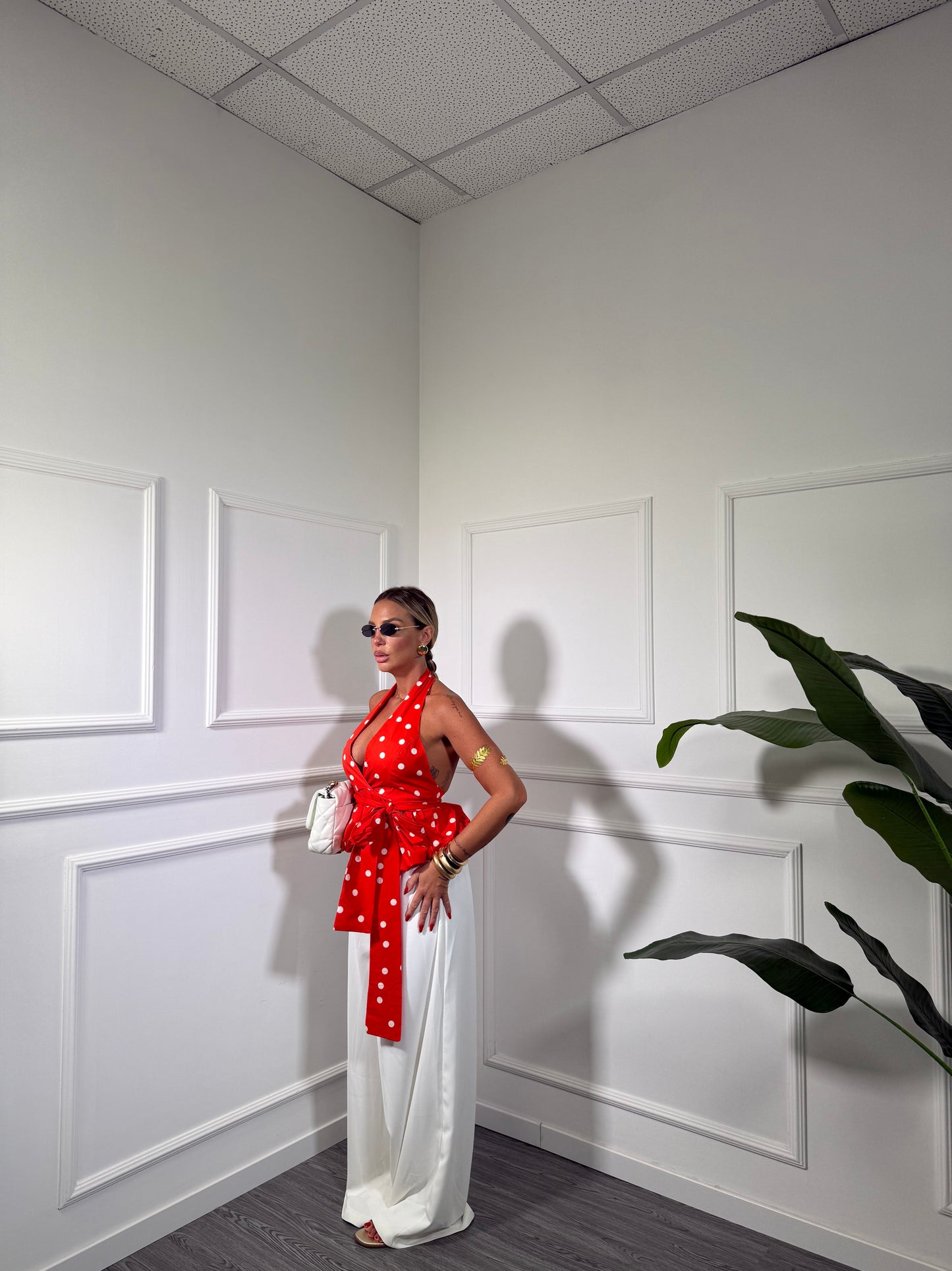 Pantaloni palazzo doppio bottone (curvy) Crissy bianco 250805