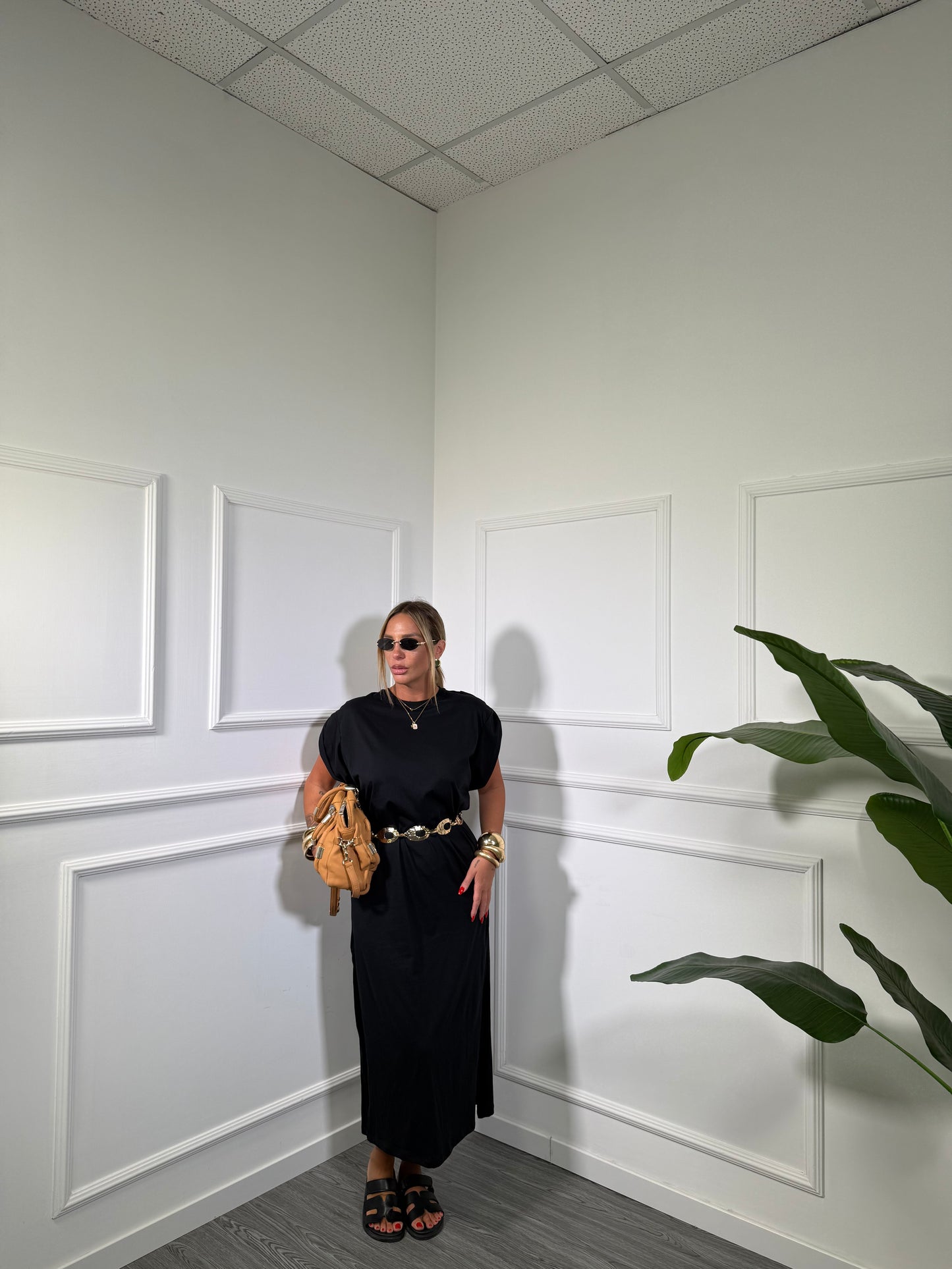 Abito midi in cotone Kisha nero
