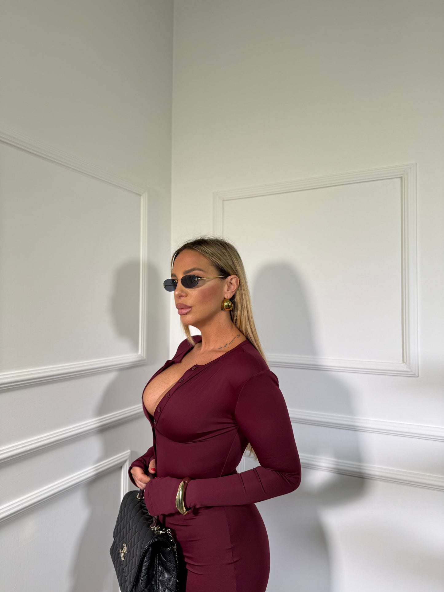 Chemisier midi in lycra con spalline bordeaux 1958
