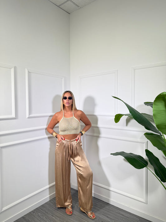 Pantaloni palazzo in satin Must Have oro 24205