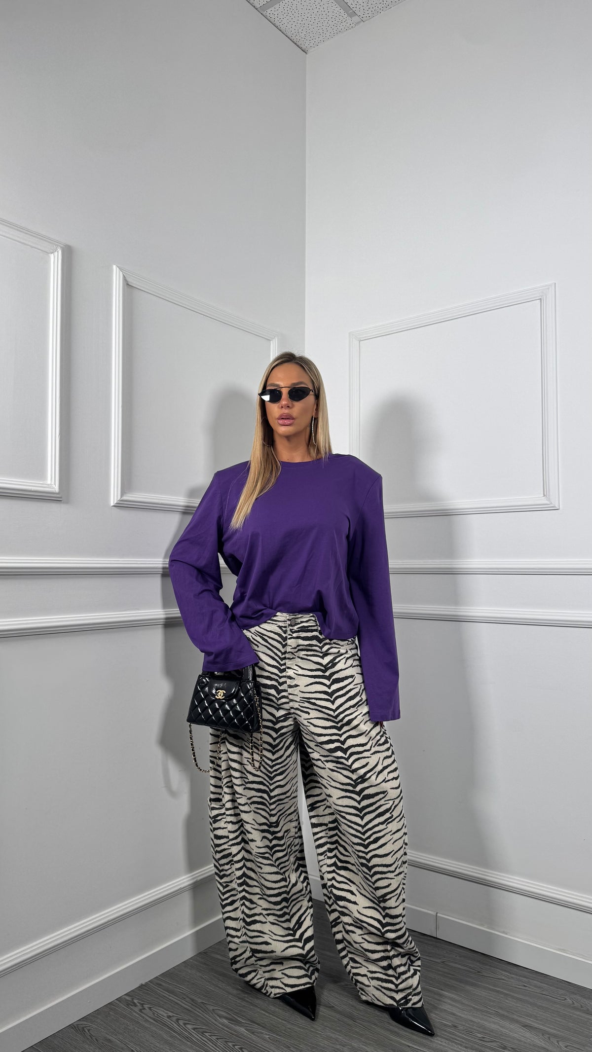 Jeans palazzo in velluto microcostine zebrato by lumina ld6365
