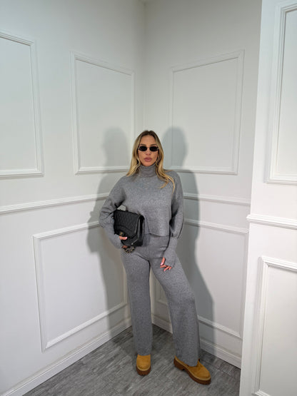 Coordinato lana rasata collo alto Alaska grigio g106