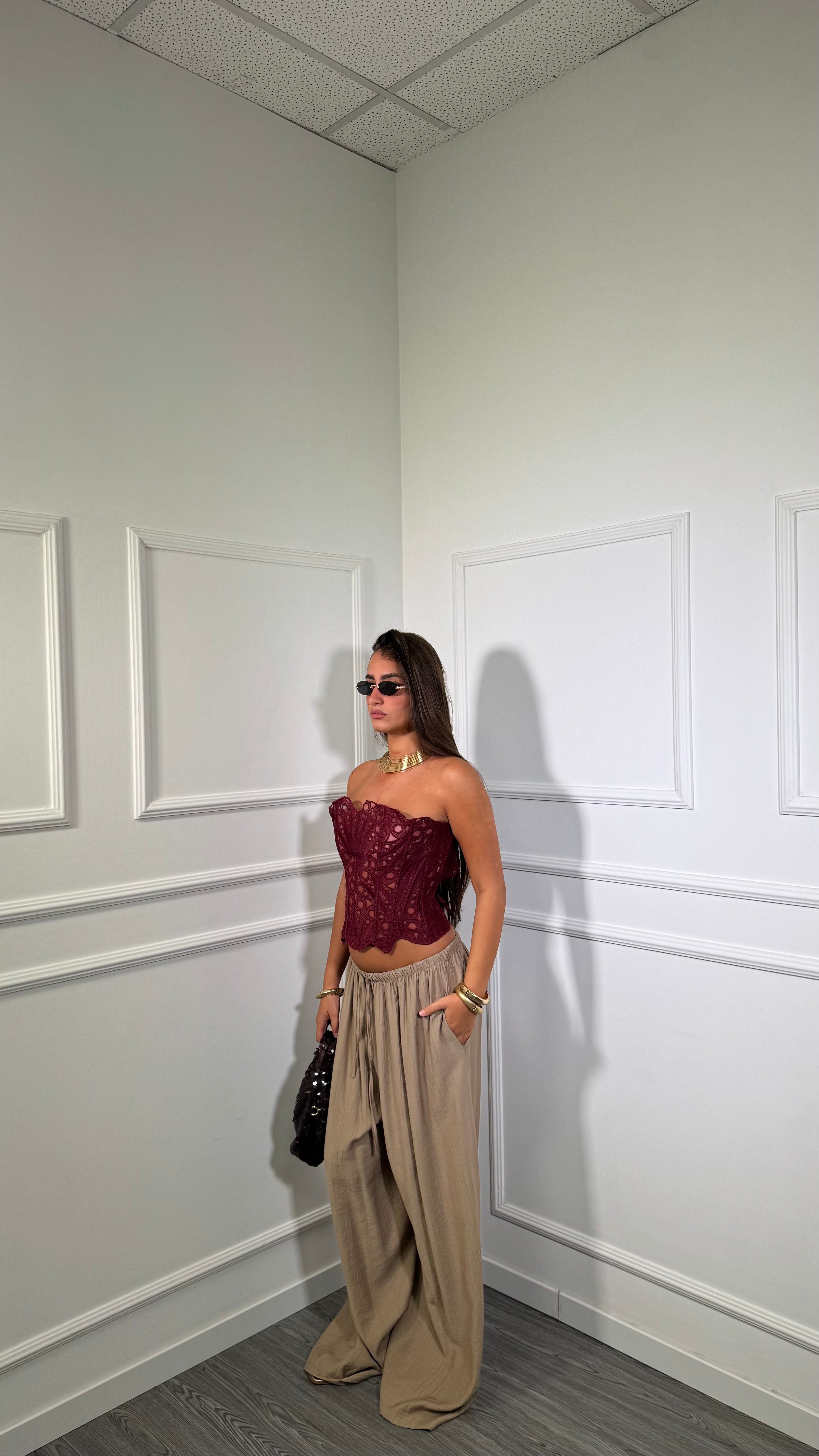 Pantaloni palazzo Malia taupe nf9297