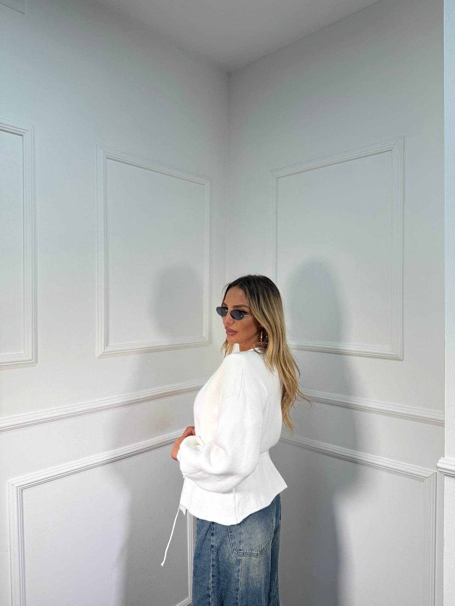 Incrociatina in lana rasata bianca 24683