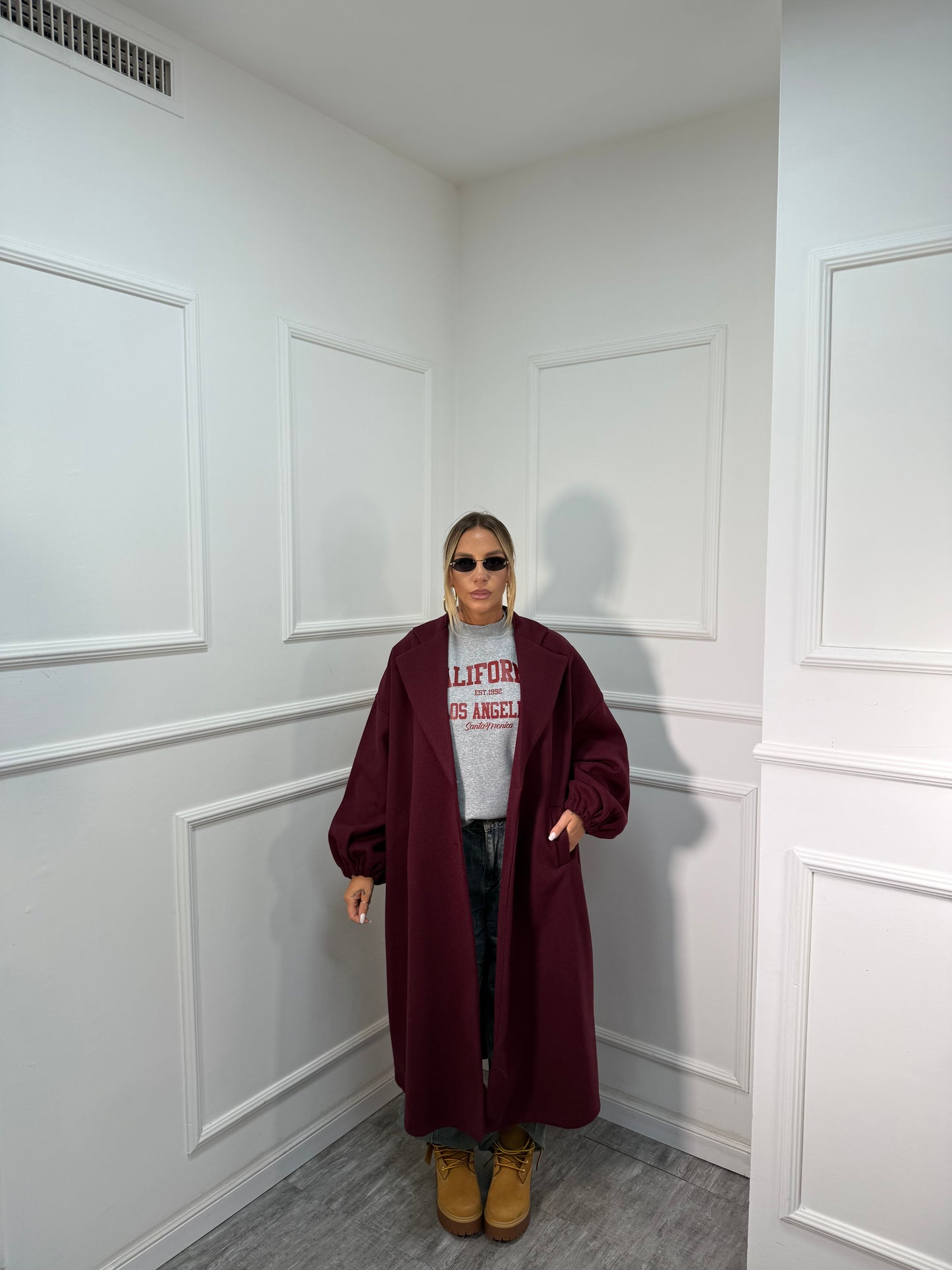 Maxi coat Favola bordeaux 22301