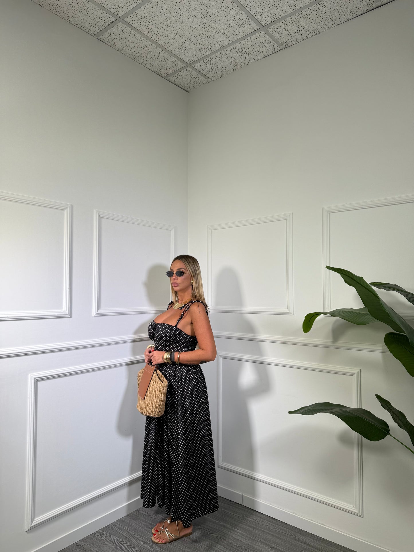 Abito midi pois (CURVY) nero in985604