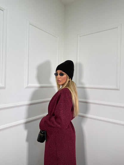 Cappotto lana cotta con cinturino Isabel bordeaux 250179