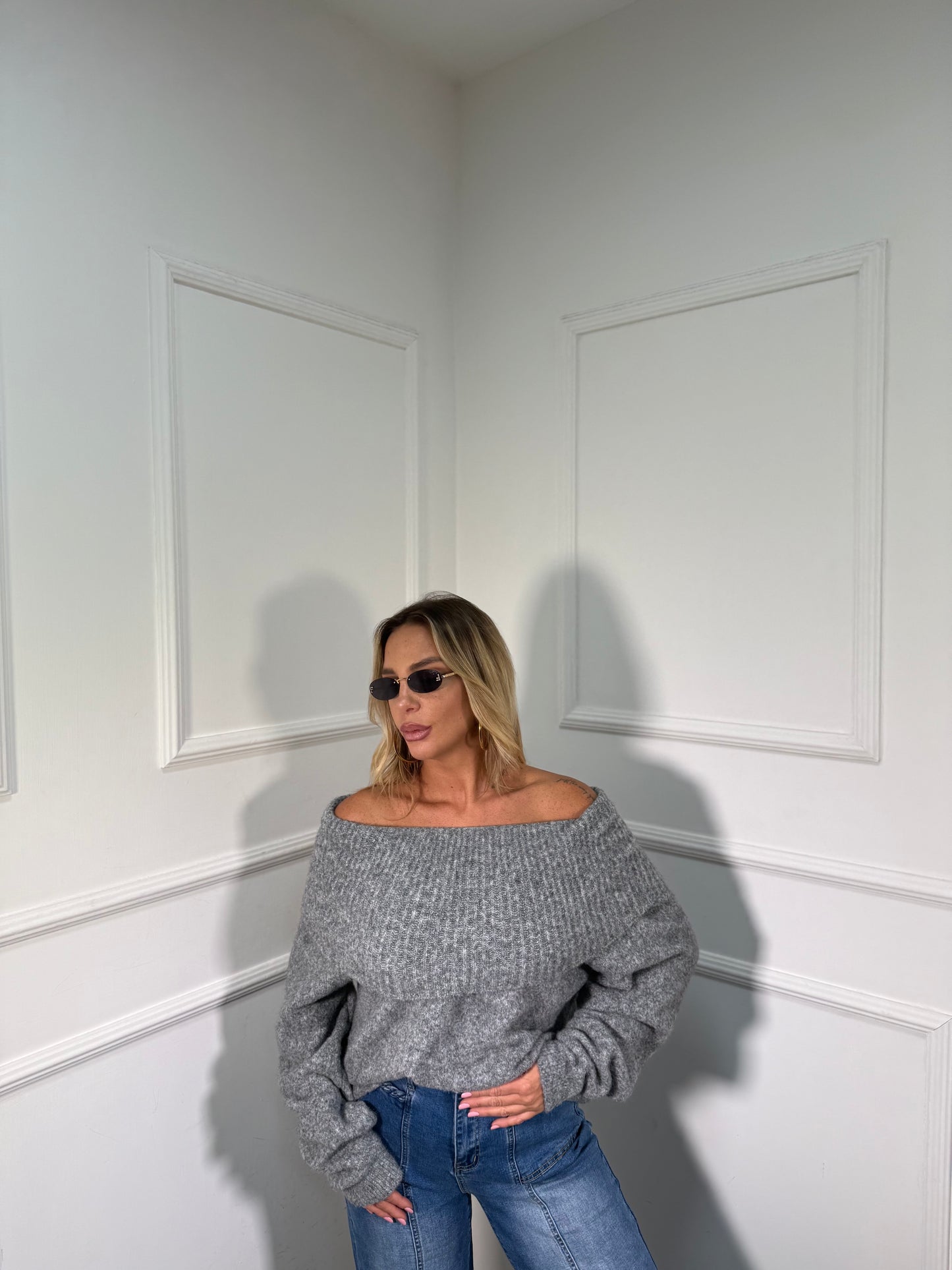 Maxi pull scollo a barca Candy grigio 33895