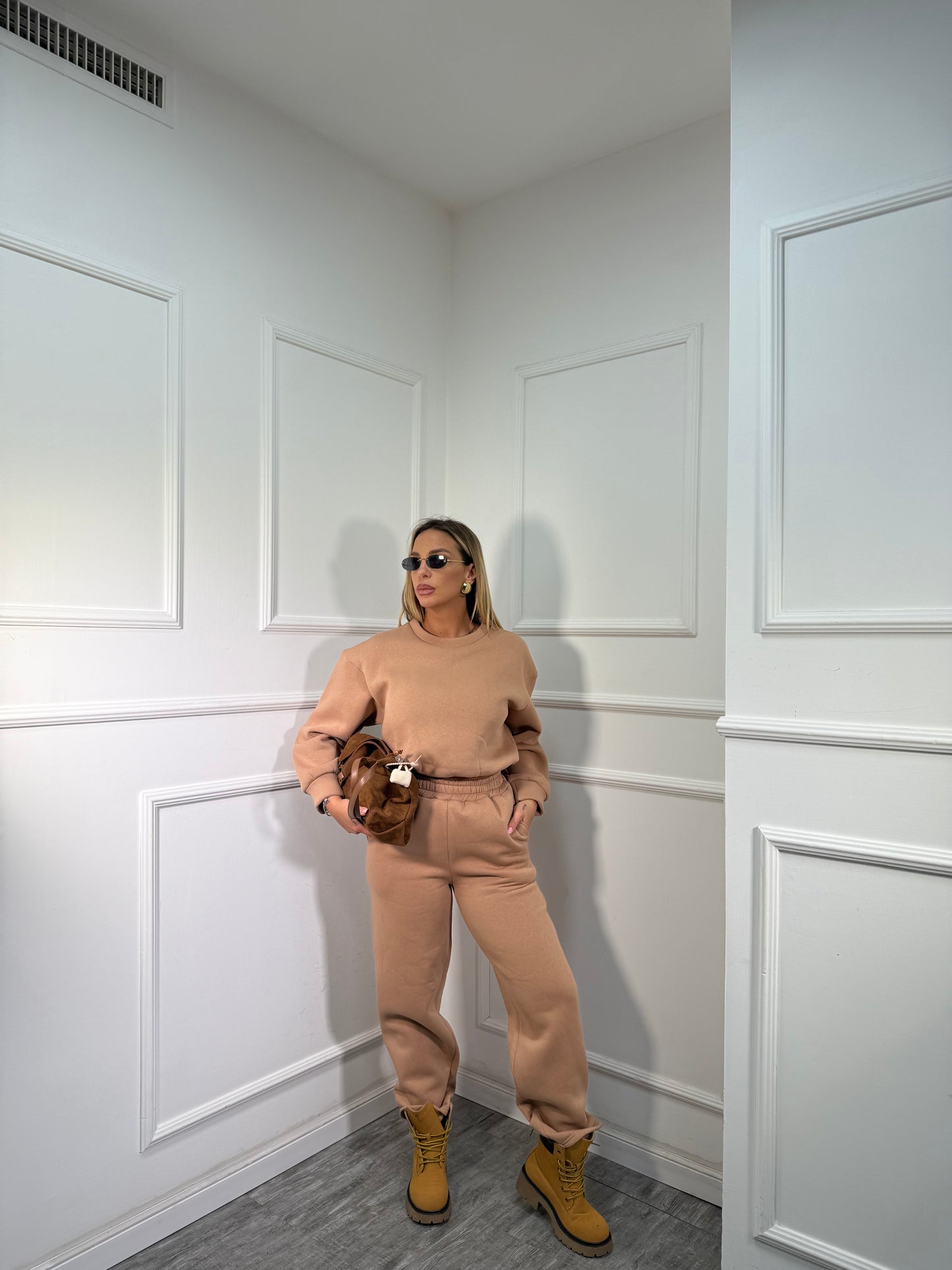 Coordinato tuta in pile Bakery camel 22350