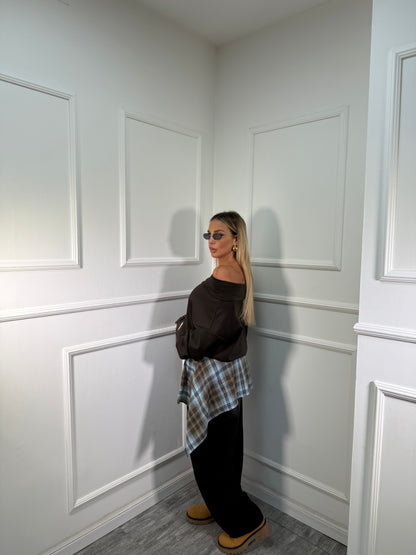 Felpa scollo a barca cioccolato 97037