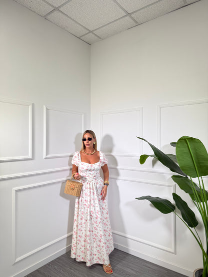 Abito midi a fiori stringato Florinda bianco 47921