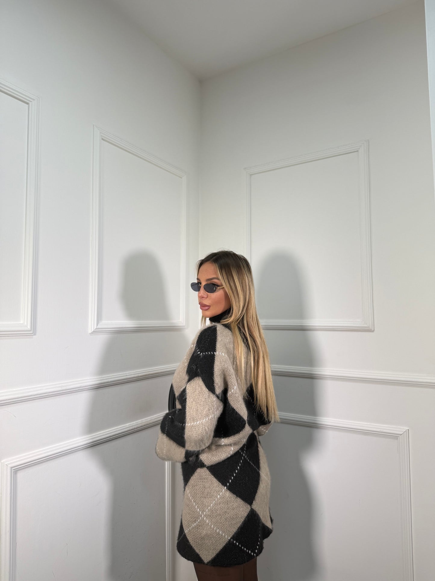 Coordinato rombi in lana cotta Joy nero/beige