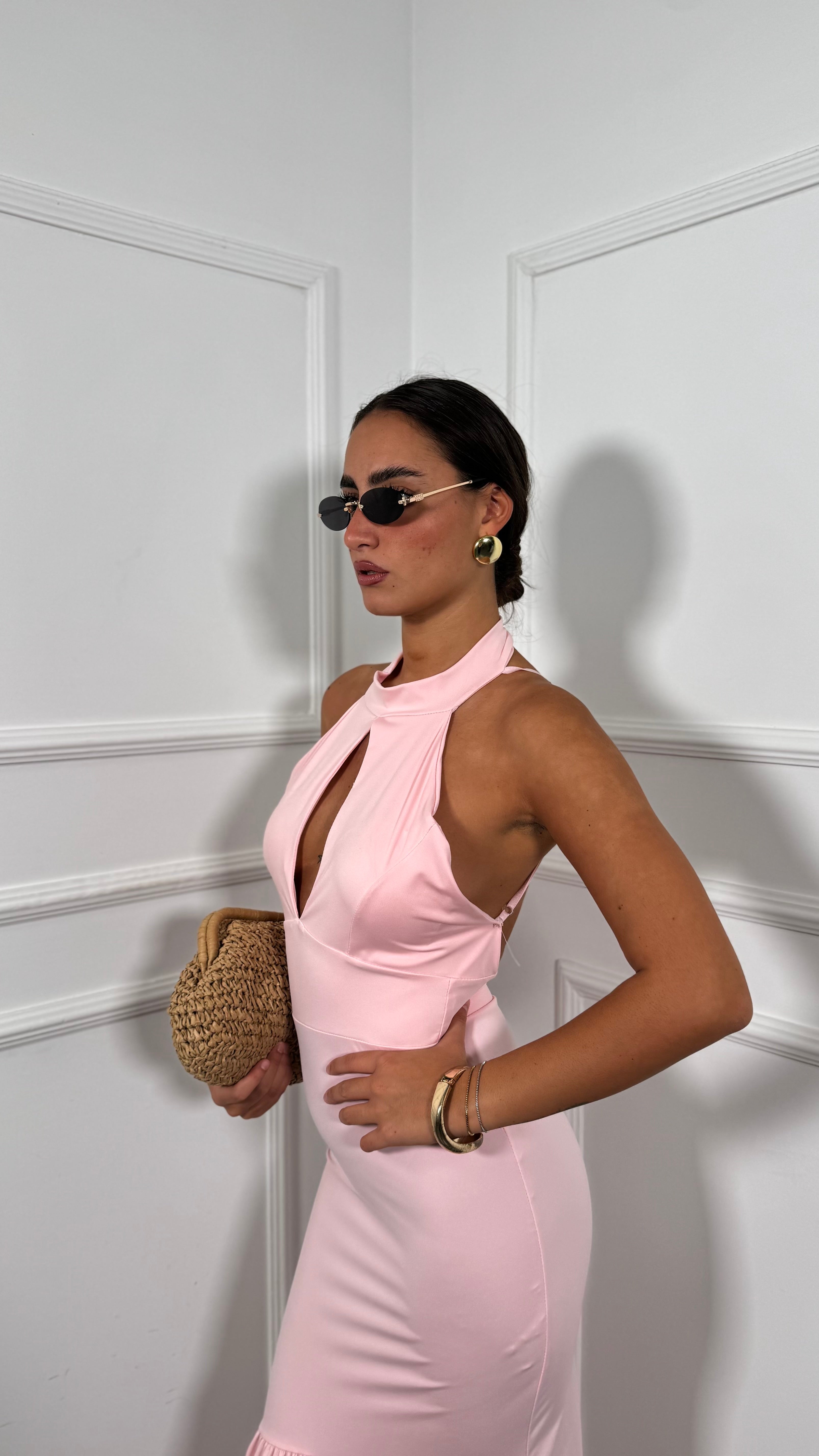 Abito lungo in lycra scollo sul retro Encantada rosa 22817