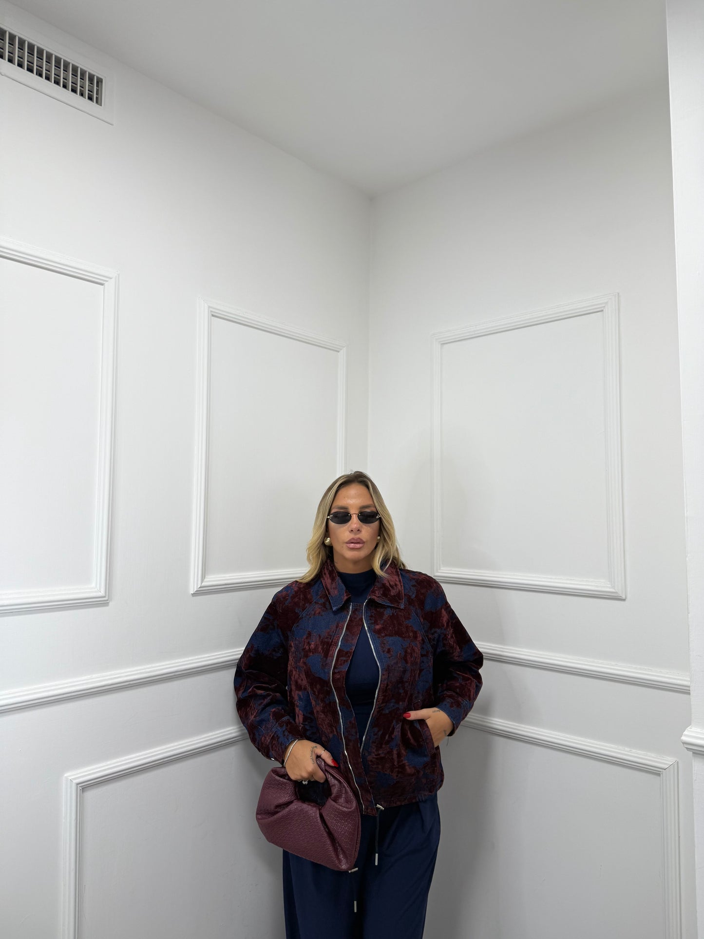 Giubbino in denim e velluto Kansas bordeaux tr697