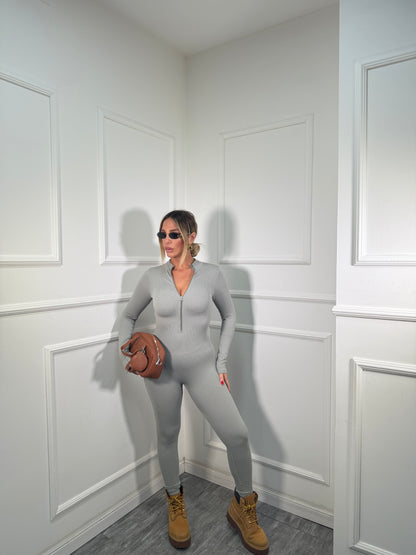 Jumpsuit con zip a costine Justin grigia ch2990