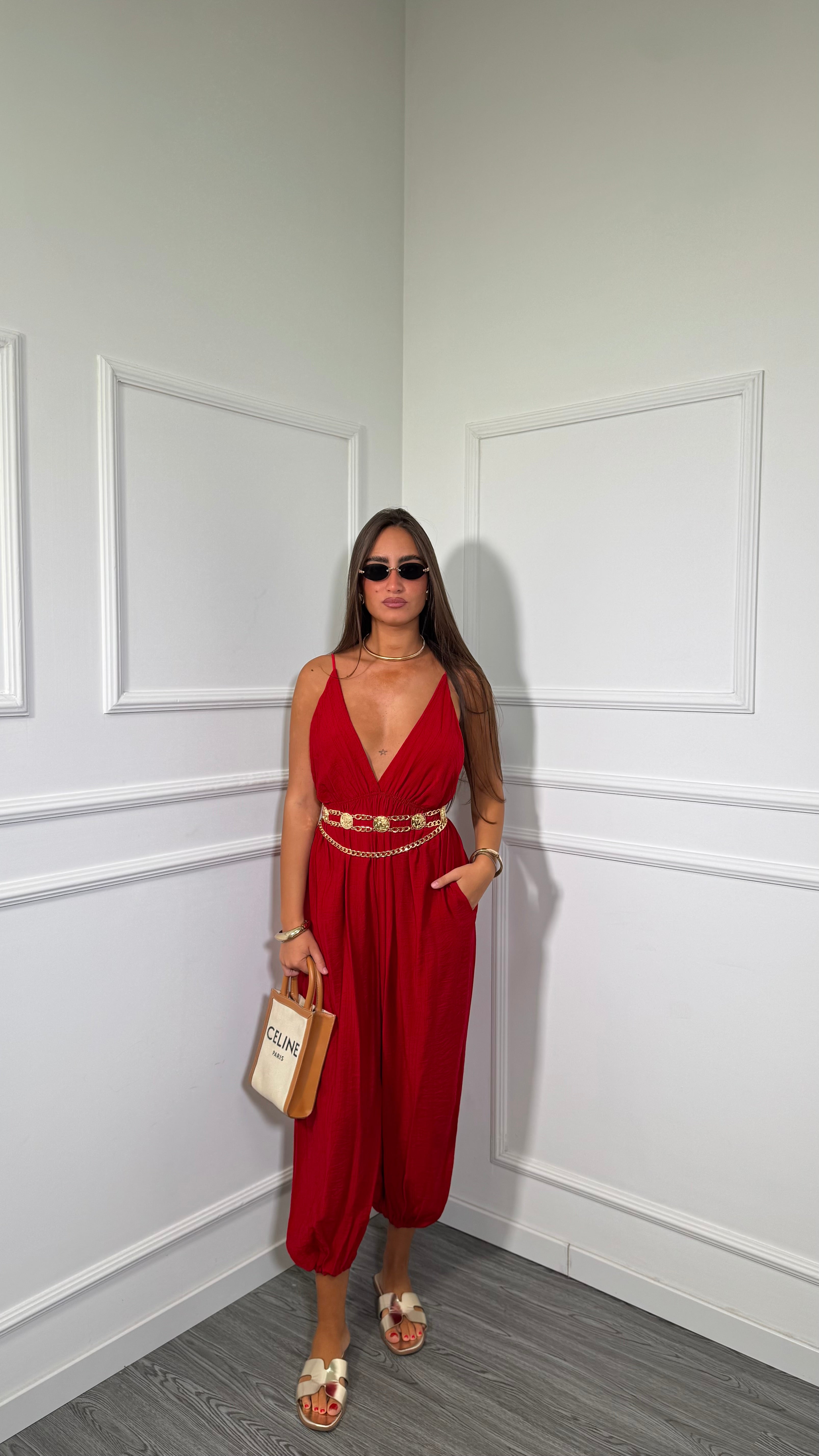Jumpsuit balloon in viscosa Mirena rosso  nf9295