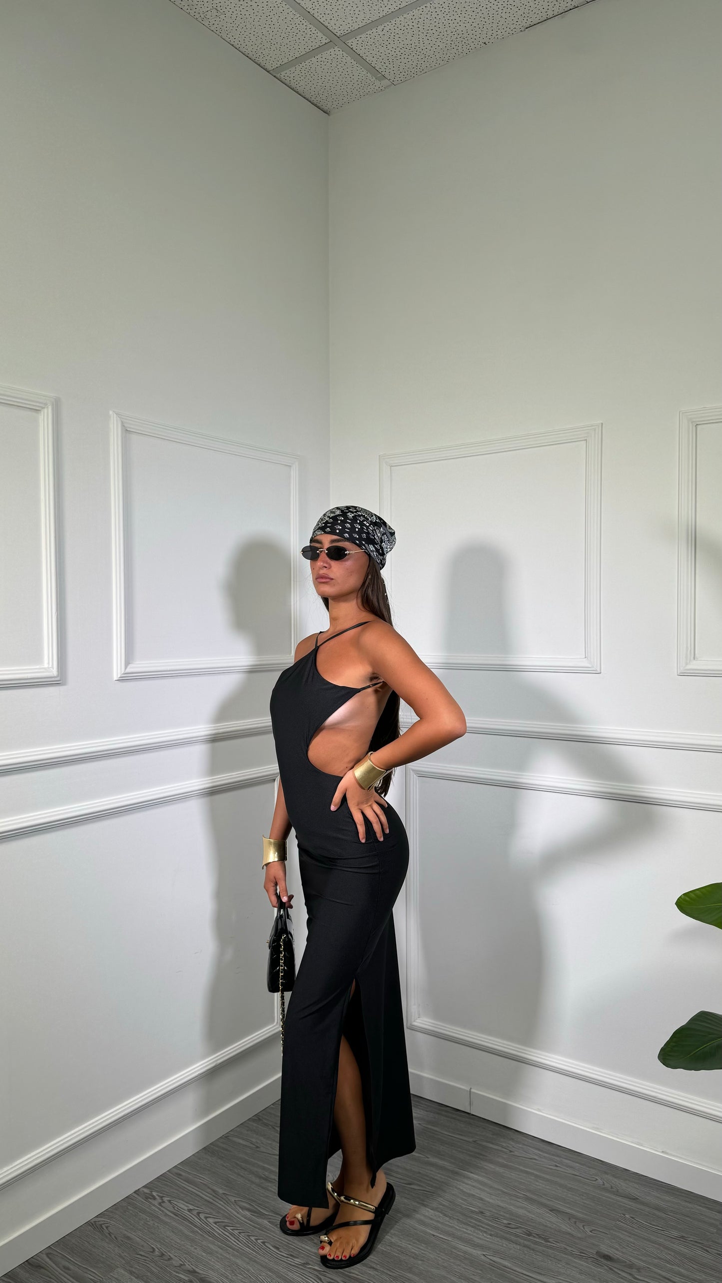 Abito midi in lycra cut out Flaminia nero 11768