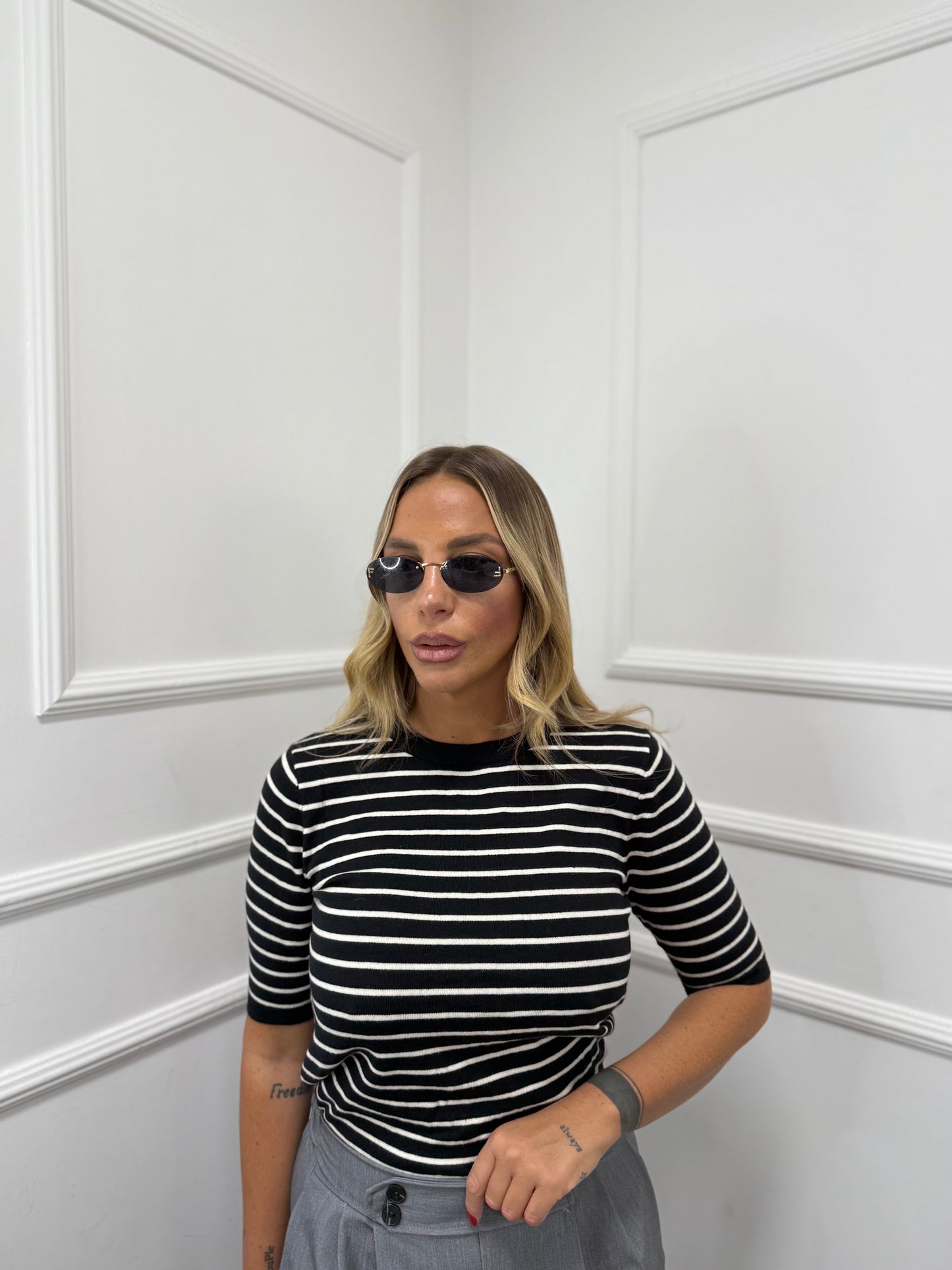 Maglioncino manica 3/4 Stripes zs5342 nero/nero