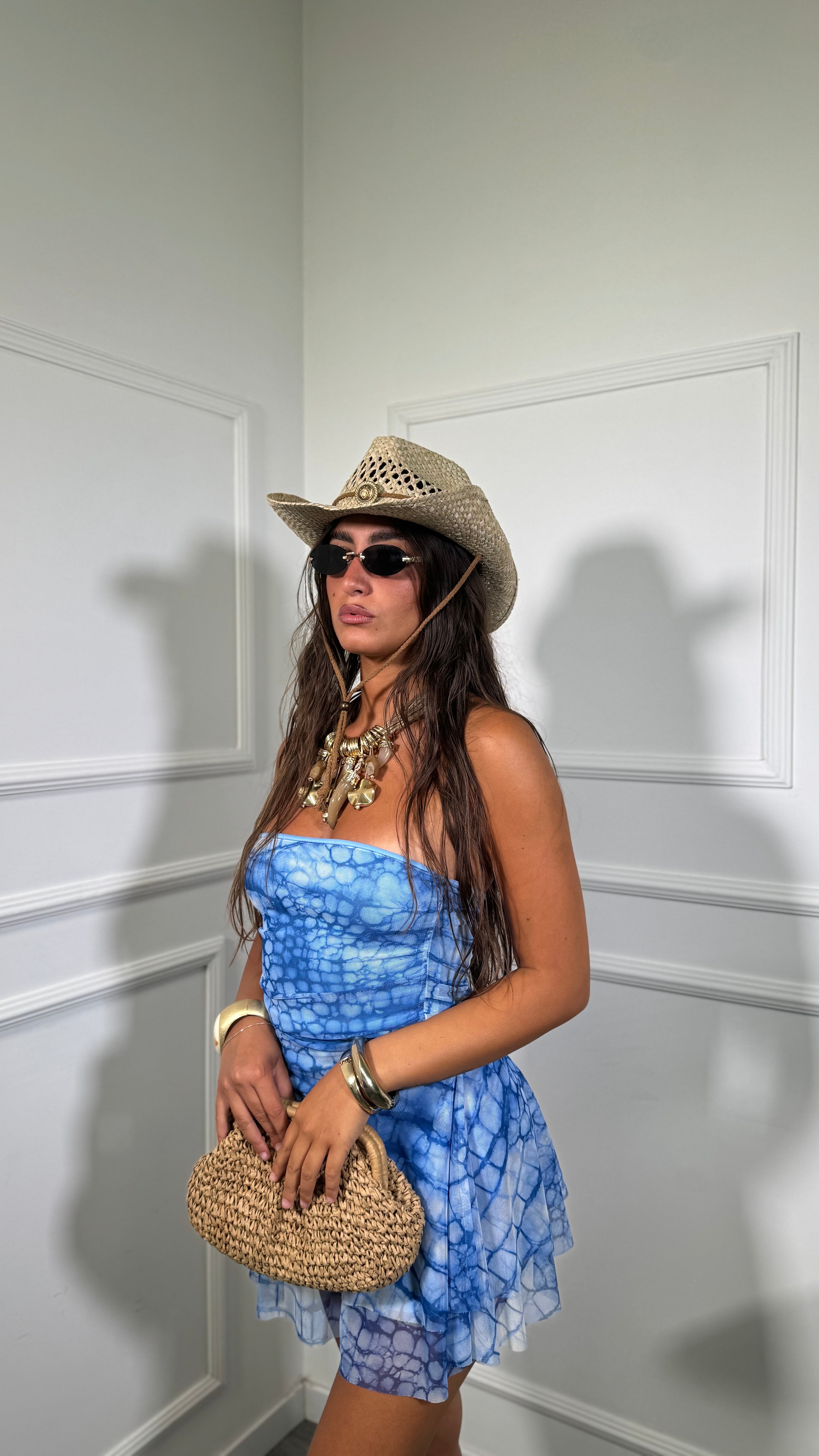 Abito corto a fascia in chiffon Goy azzurro 54629