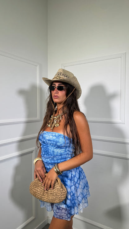 Abito corto a fascia in chiffon Goy azzurro 54629