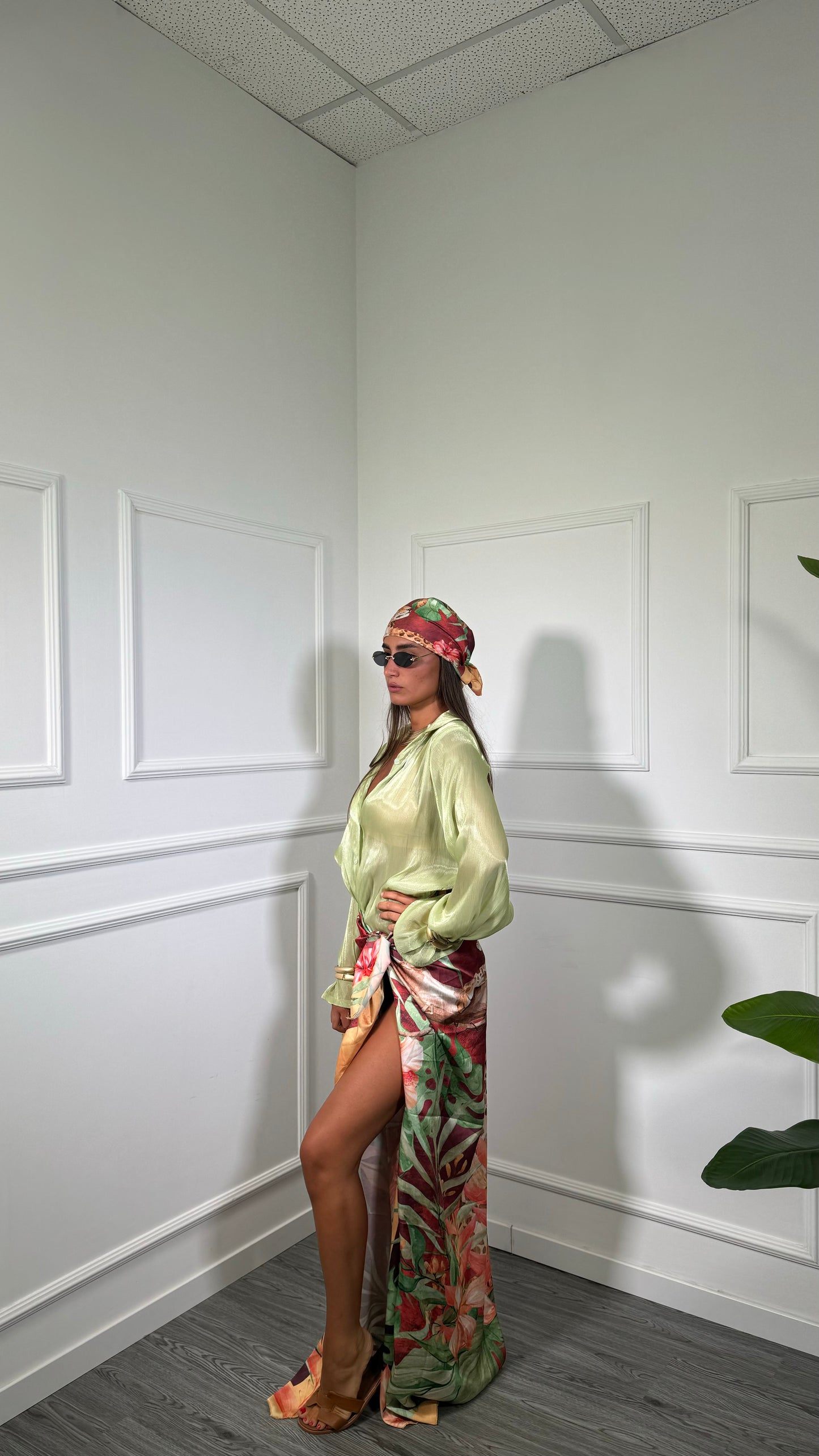Pareo + bandana in satin floreale Nikita coccio 37271