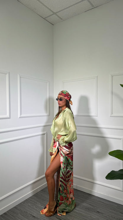 Pareo + bandana in satin floreale Nikita coccio 37271