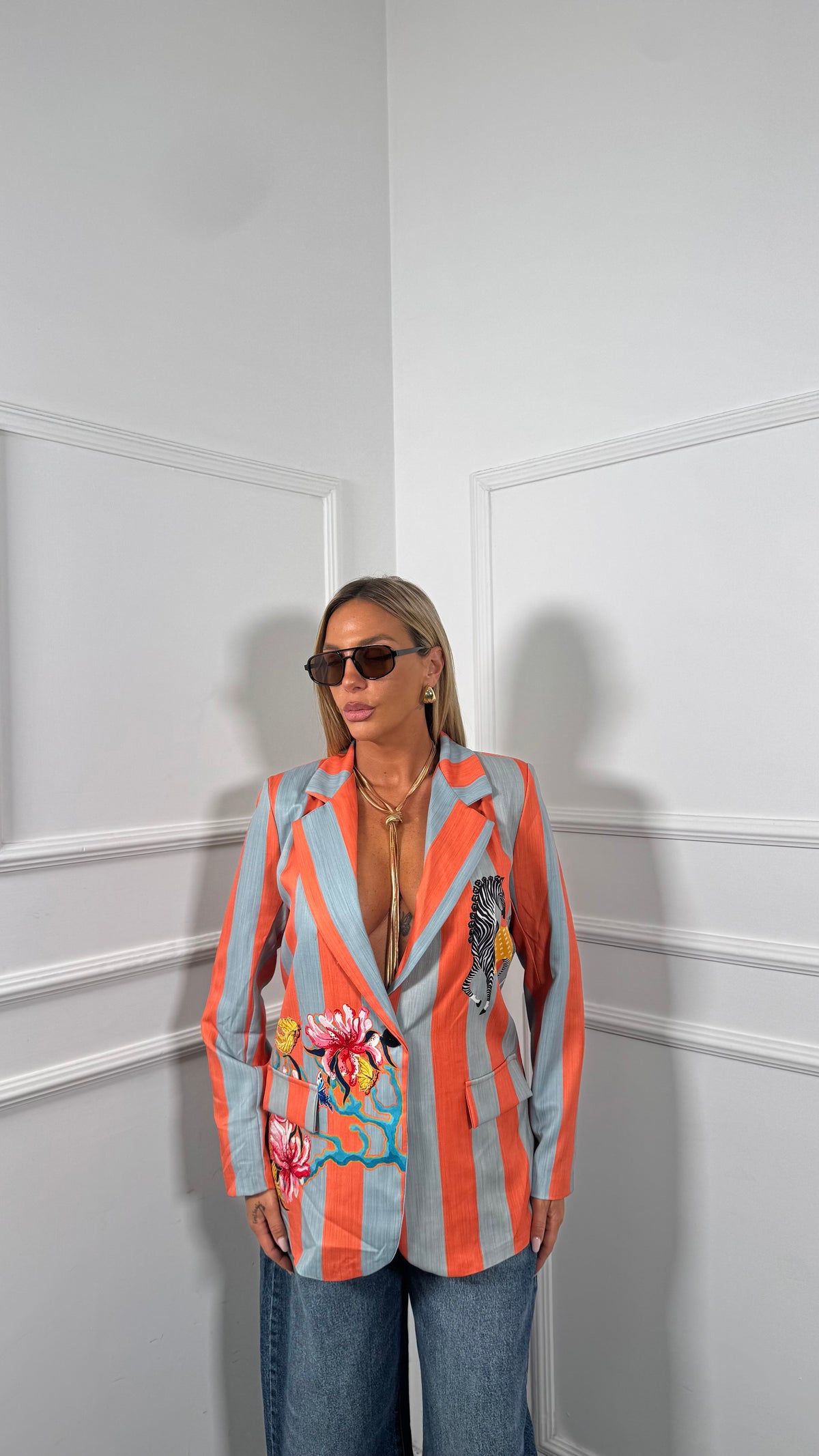 Blazer con spalline a righe Zebra Have arancio/turchese 26860