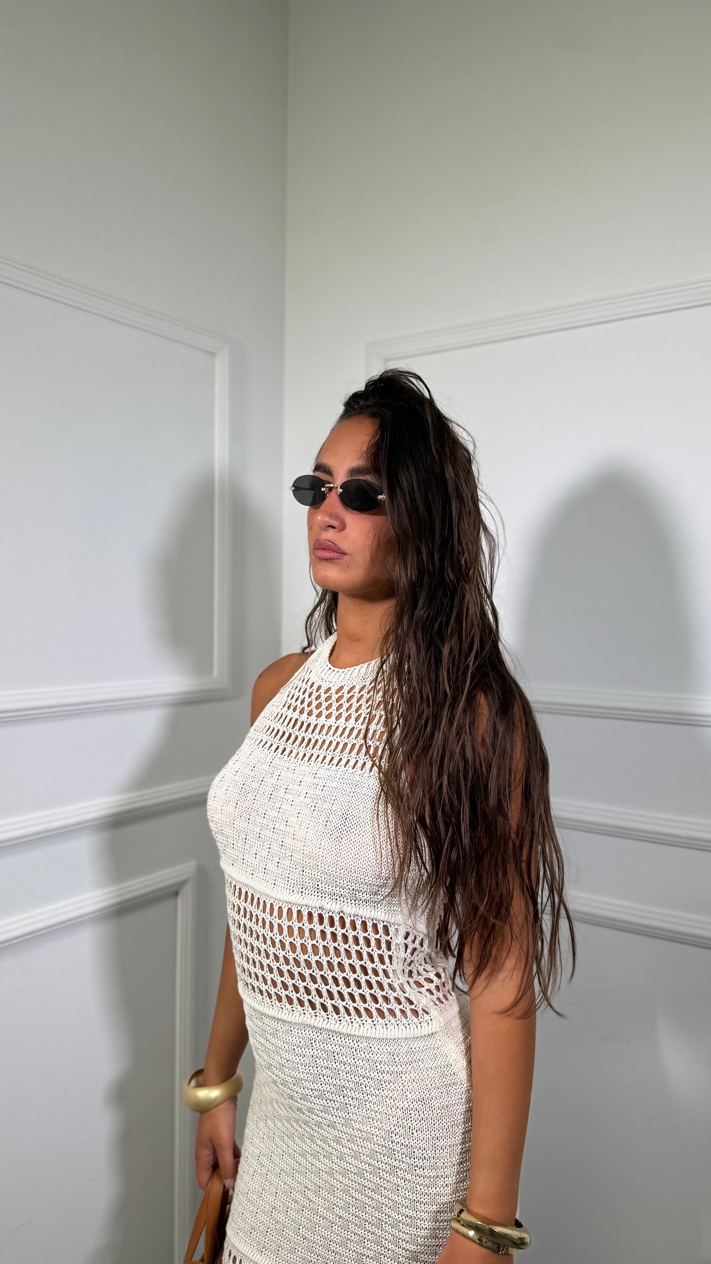 Abito midi in macramè con frange Kyra canapa 4352