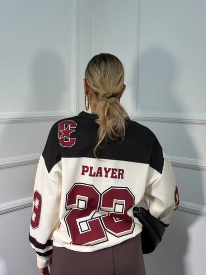 Felpa oversize in pile Player 63 nera m6023