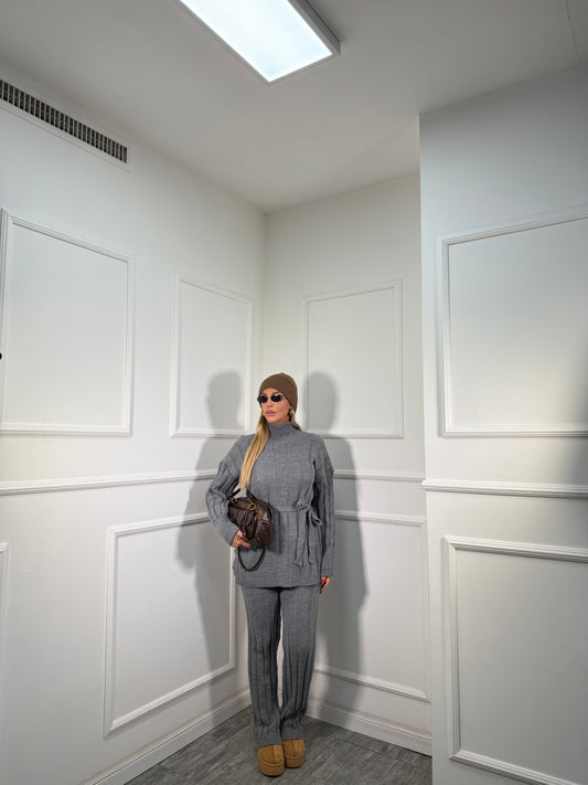 Coordinato in maglia a coste December grigio 228000