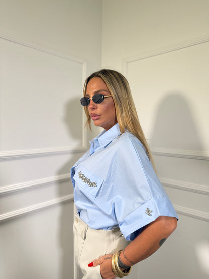 Camicia a scatola con Swarovski Shine azzurra 21583