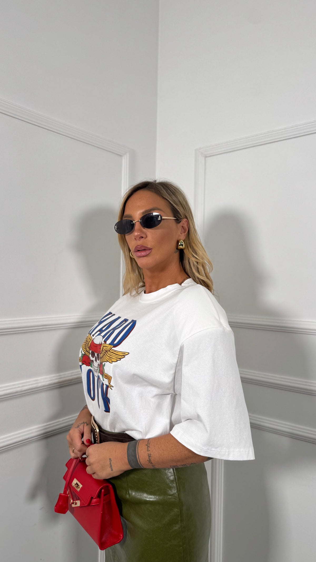 T-shirt con spalline Hard Rock bianca