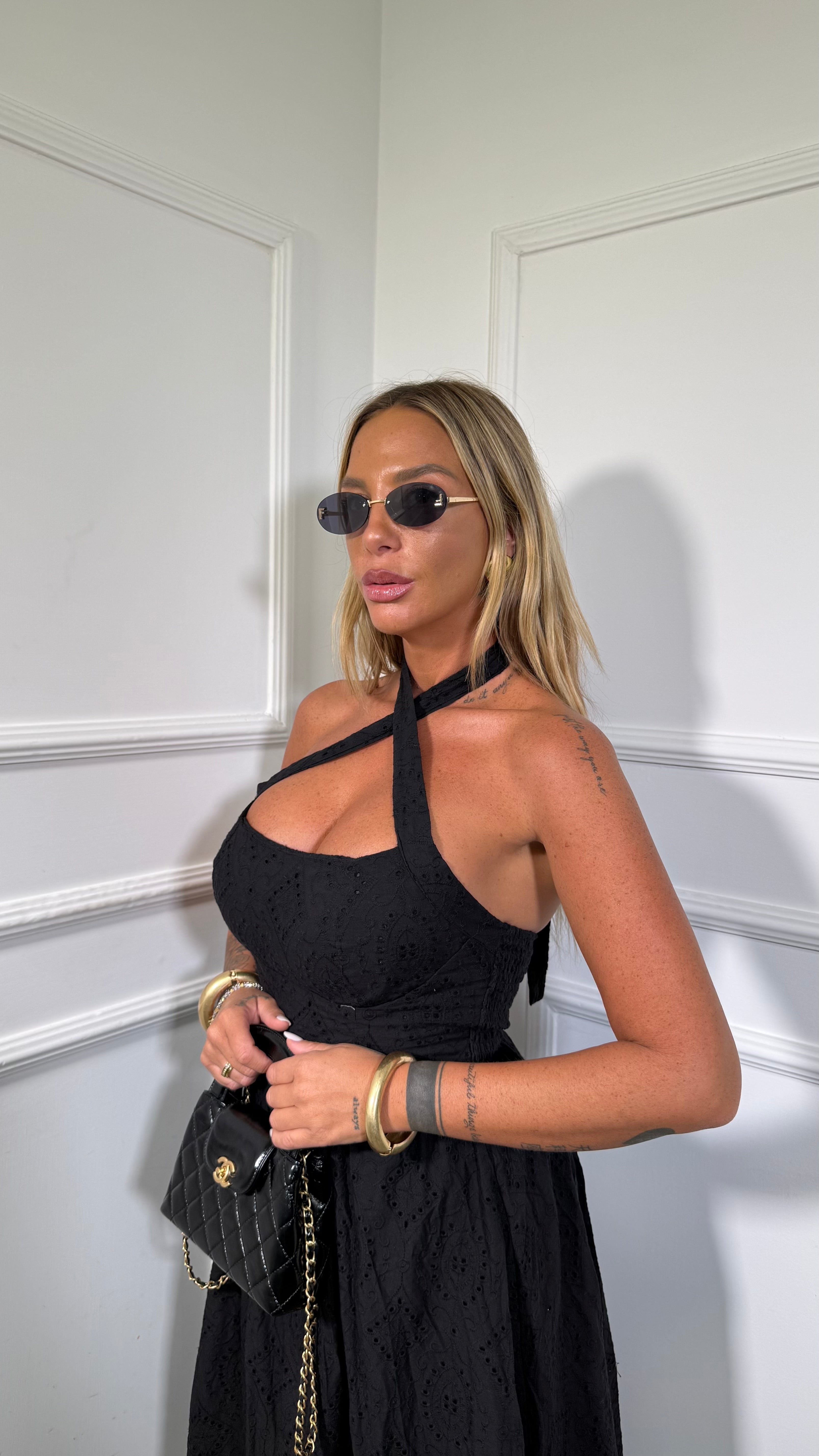 Abito midi in pizzo San gallo Becky nero 0655
