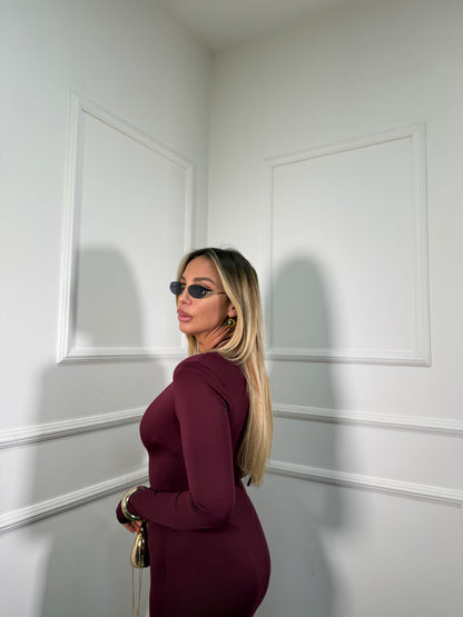 Abito midi in lycra con spalline Abraxas bordeaux 14483