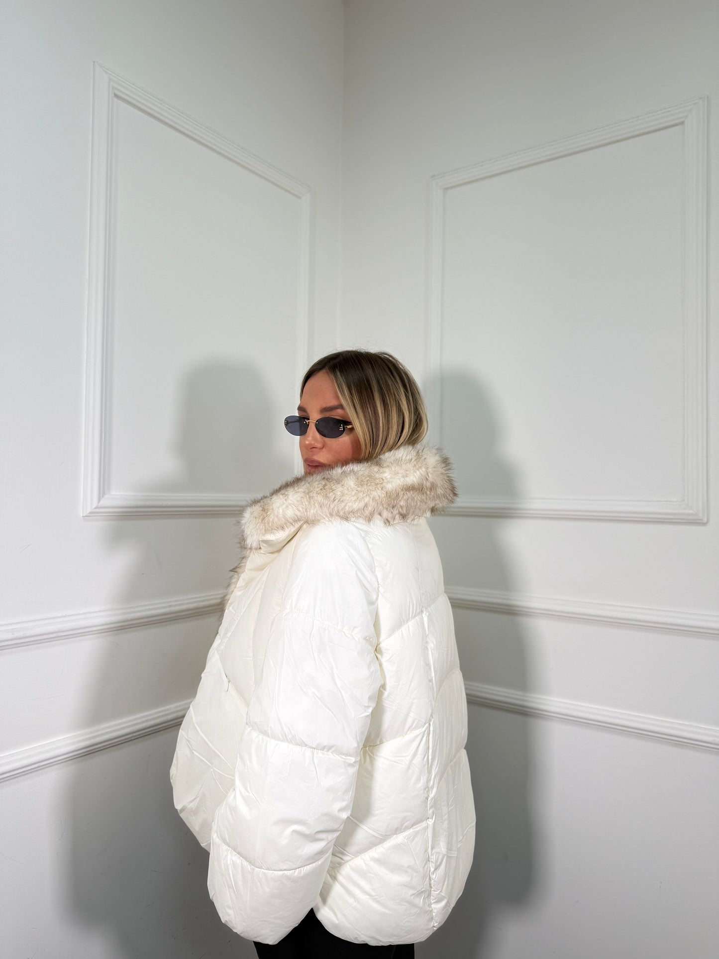 Bomber oversize con ecofur rimovibile Cortina panna fl202257