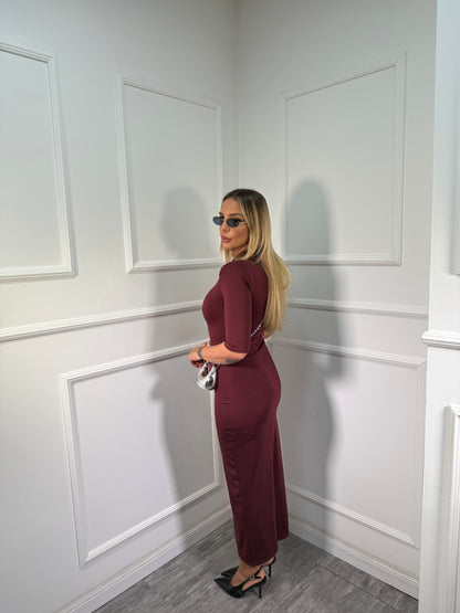 Abito midi in lycra con spalline borgogna 27333