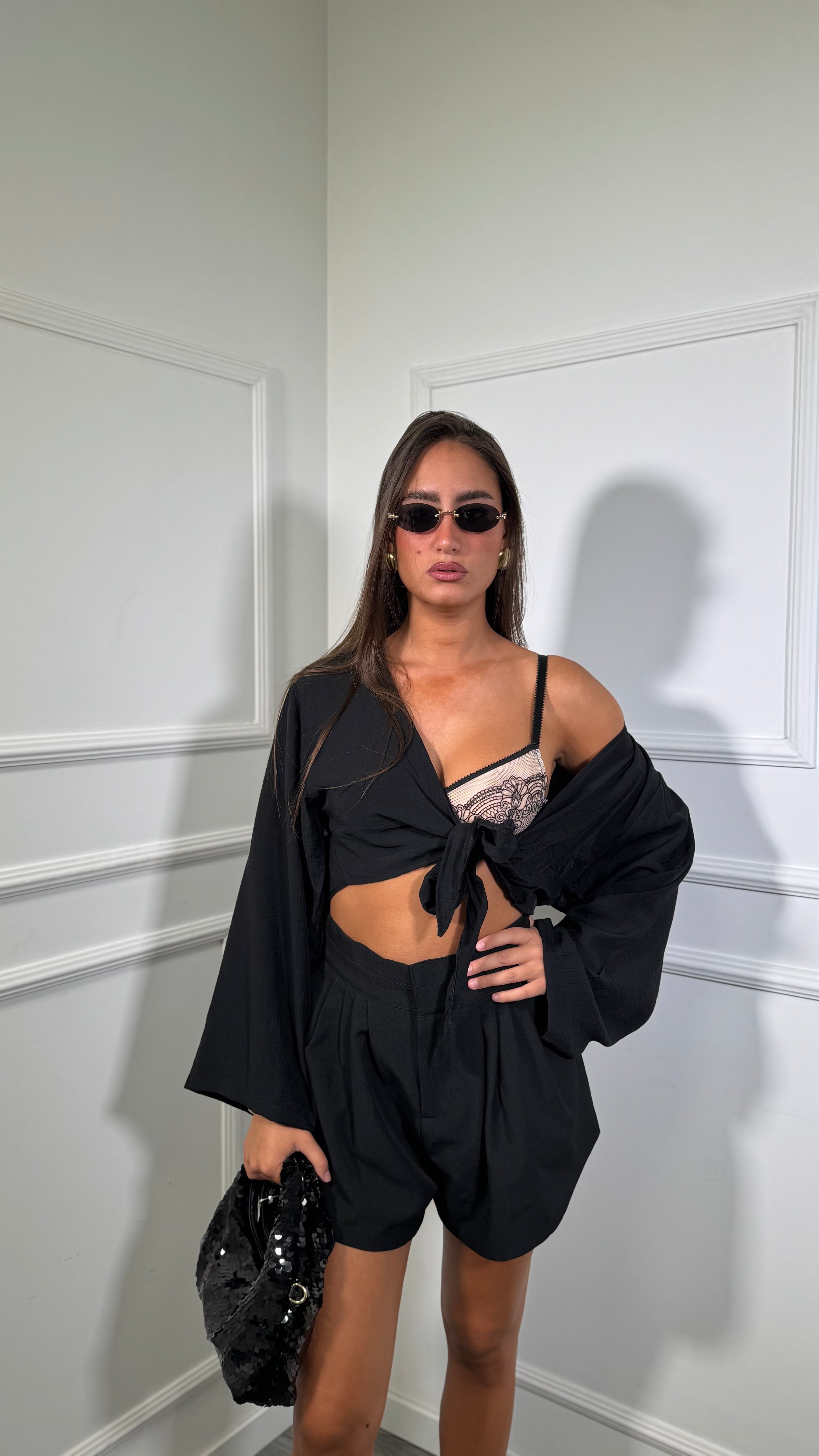 Shorts bustino alto Carrie nero 2772