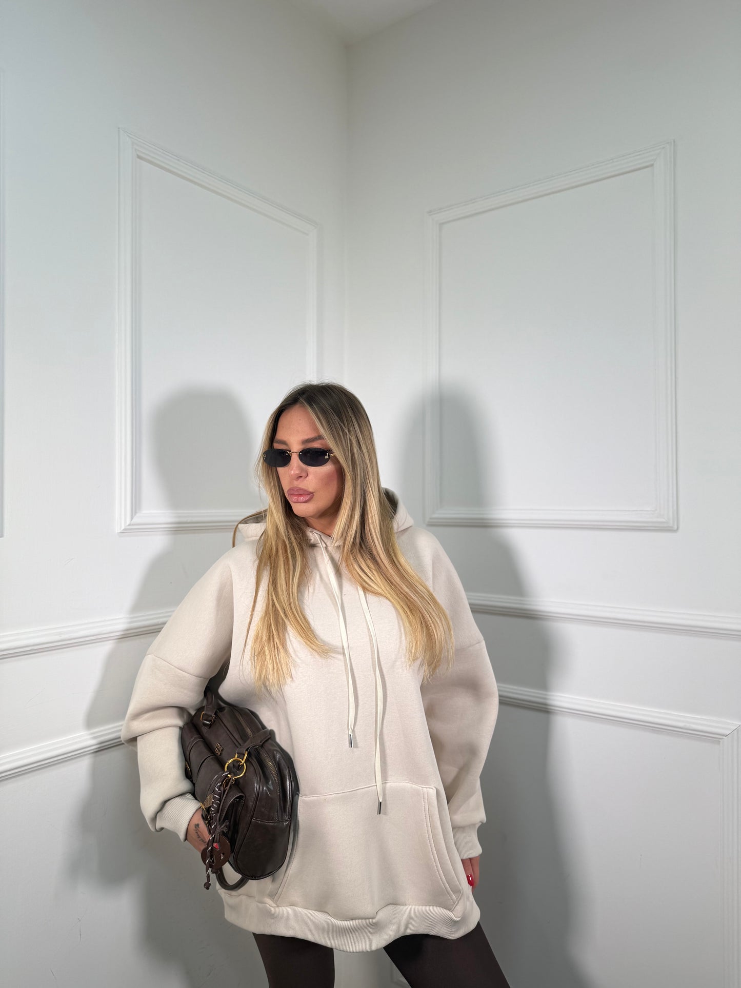 Felpa oversize con cappuccio in pile Freedom beige