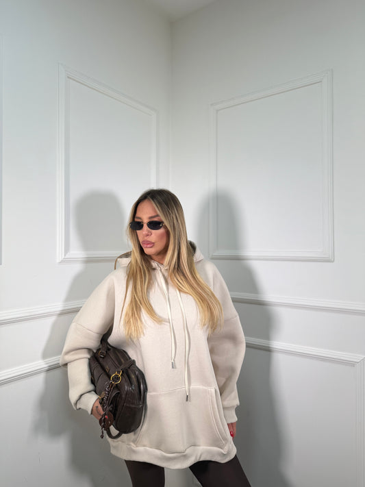 Felpa oversize con cappuccio in pile Freedom beige