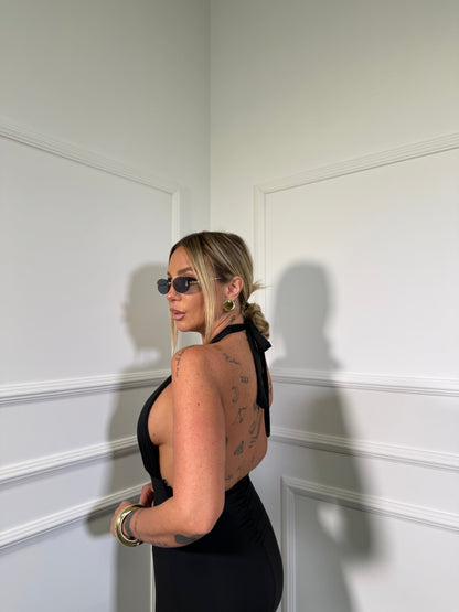 Abito lungo scollo profondo Corinne nero 46588