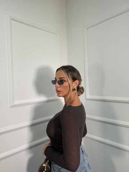 Shirt semi velata taglio vivo Skin cioccolato 28031