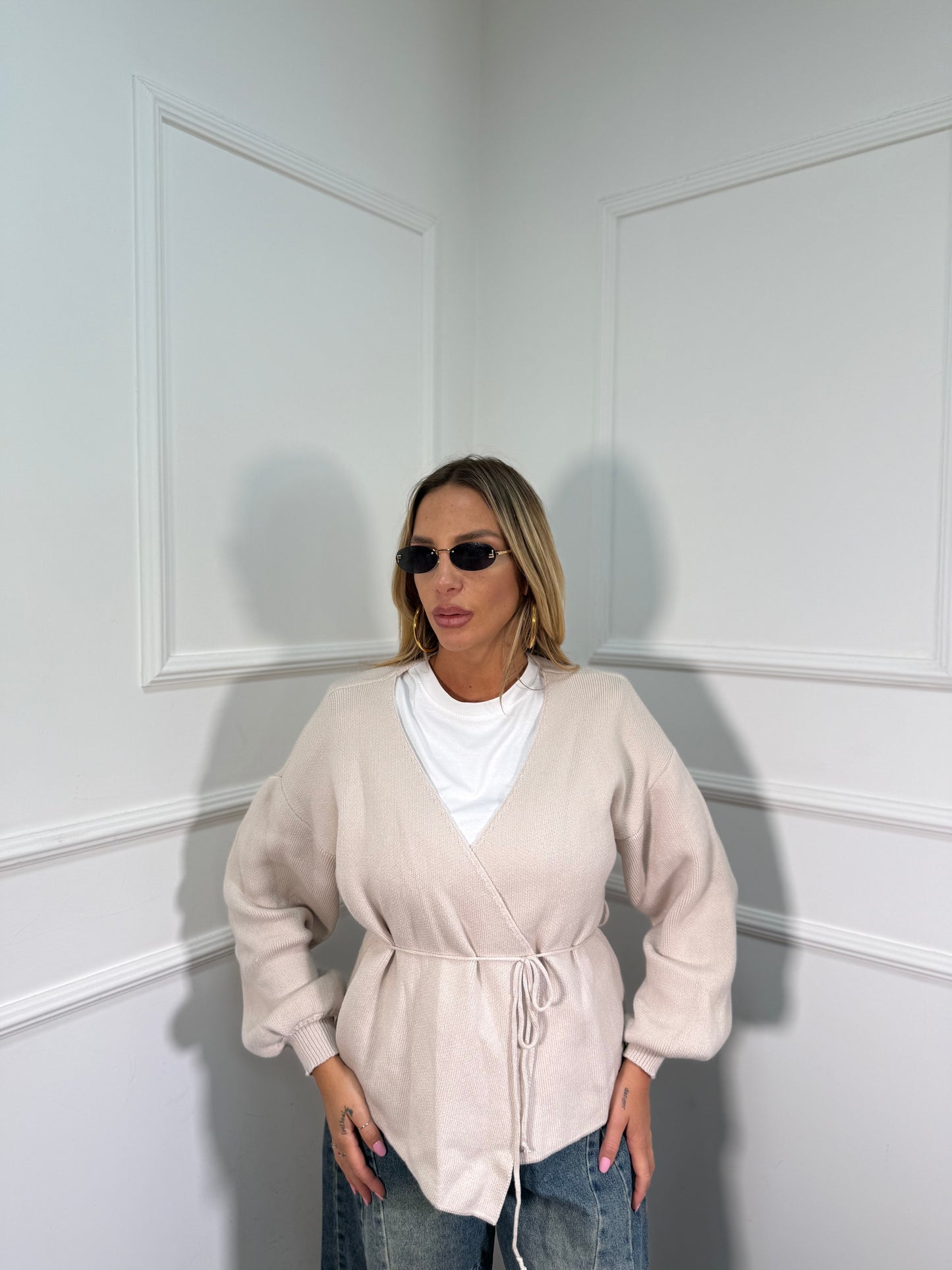 Incrociatina in lana rasata beige 24683