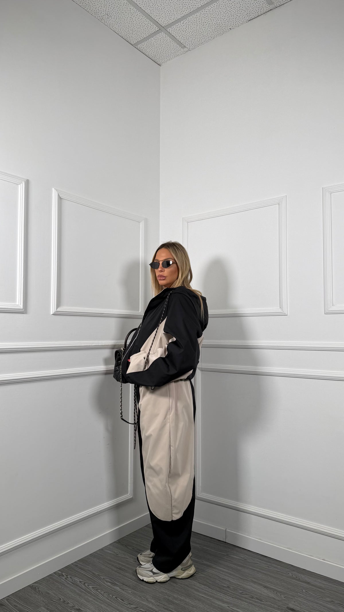 Coordinato tuta in nylon Curvy Bicolour nero/panna 1997